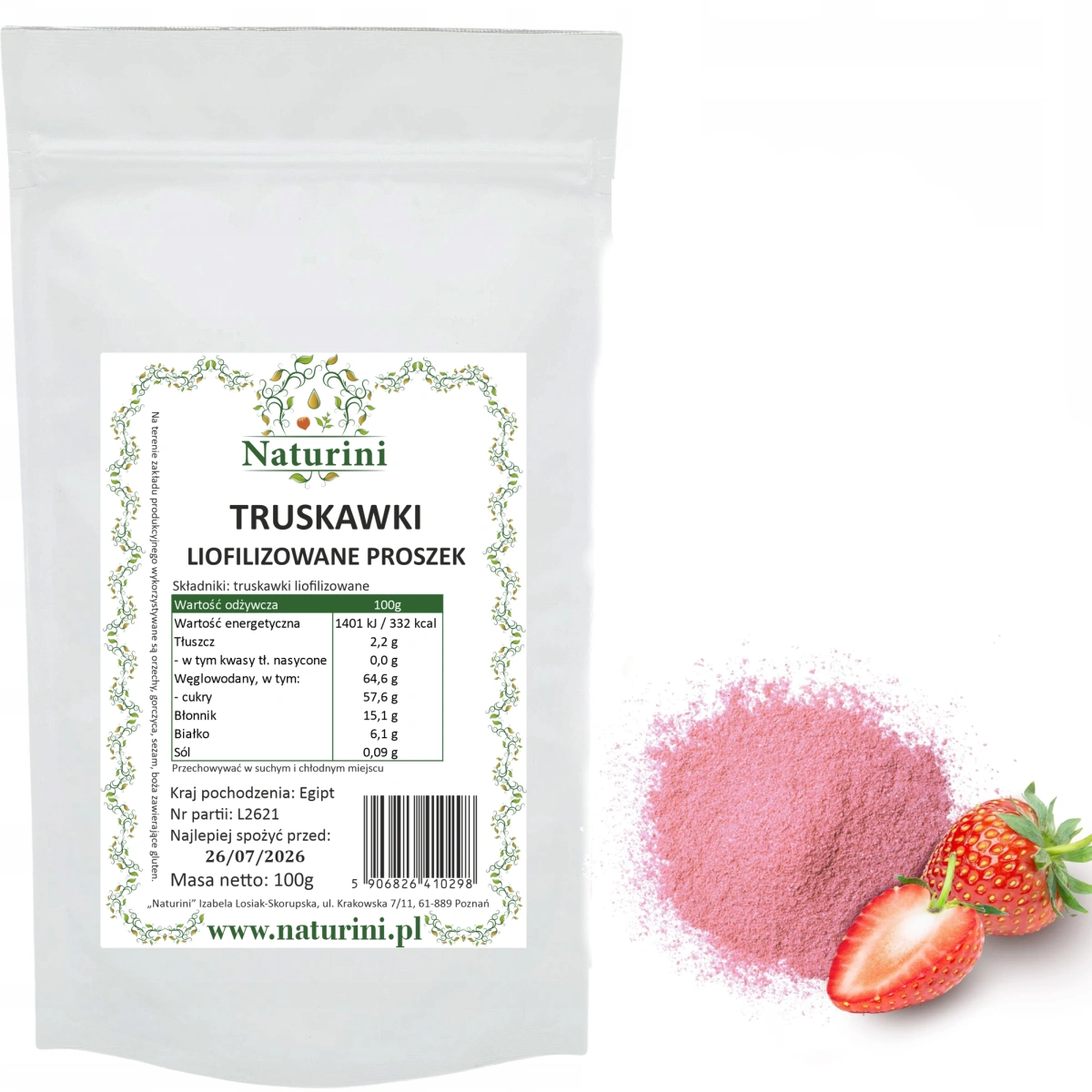 truskawki liofilizowane proszek Naturini